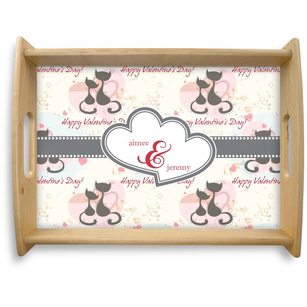 Custom Cats in Love Natural Wooden Tray - Large (Personalized)