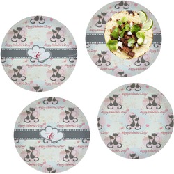 Cats in Love Set of 4 Glass Lunch / Dinner Plate 10" (Personalized)