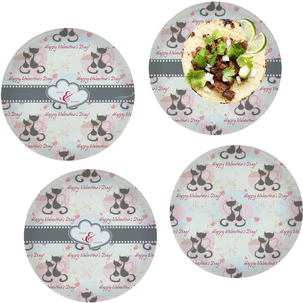 Custom Cats in Love Set of 4 Glass Lunch / Dinner Plate 10" (Personalized)
