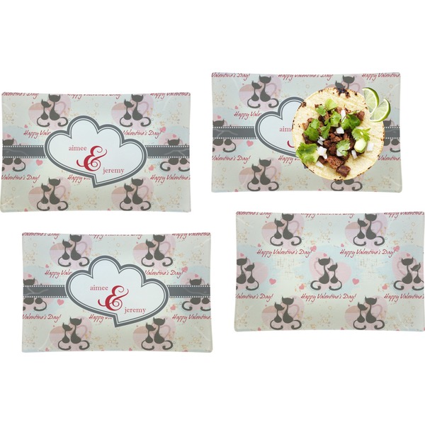 Custom Cats in Love Set of 4 Glass Rectangular Lunch / Dinner Plate (Personalized)