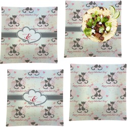 Cats in Love Set of 4 Glass Square Lunch / Dinner Plate 9.5" (Personalized)