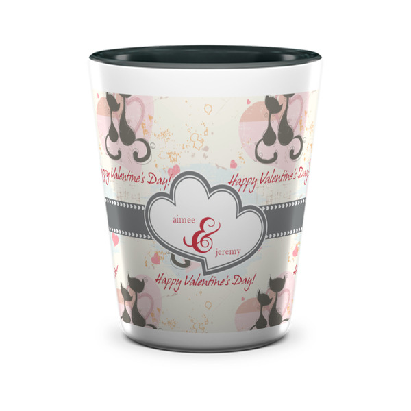 Custom Cats in Love Ceramic Shot Glass - 1.5 oz - Two Tone - Set of 4 (Personalized)