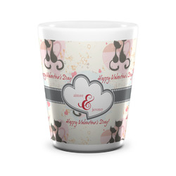 Cats in Love Ceramic Shot Glass - 1.5 oz - White - Set of 4 (Personalized)
