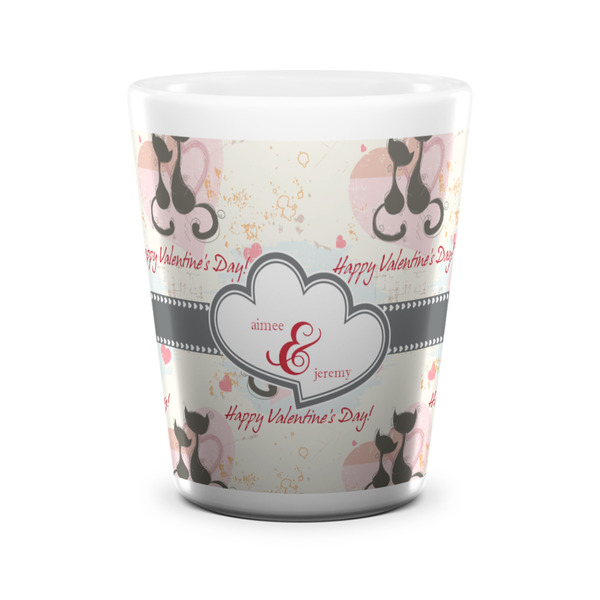 Custom Cats in Love Ceramic Shot Glass - 1.5 oz - White - Set of 4 (Personalized)