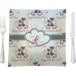 Cats in Love 9.5" Glass Square Lunch / Dinner Plate- Single or Set of 4 (Personalized)