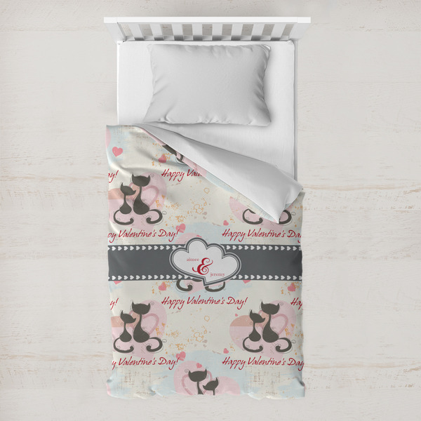 Custom Cats in Love Toddler Duvet Cover w/ Couple's Names