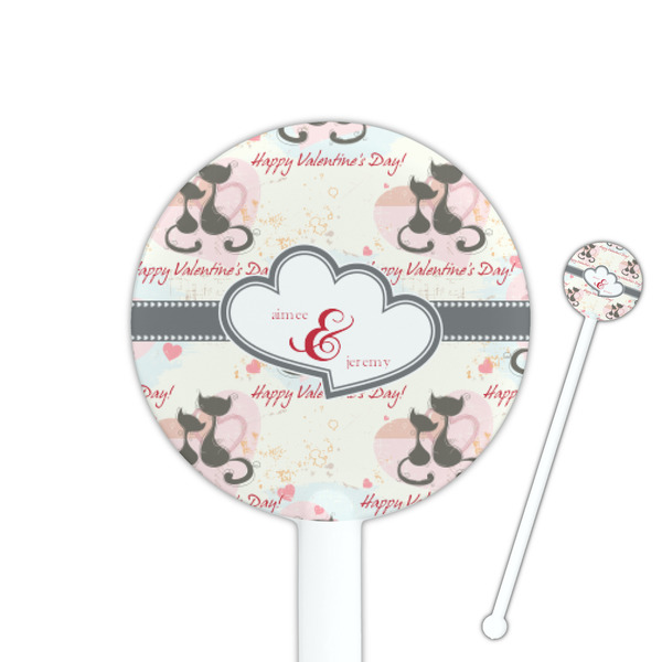 Custom Cats in Love 5.5" Round Plastic Stir Sticks - White - Single Sided (Personalized)