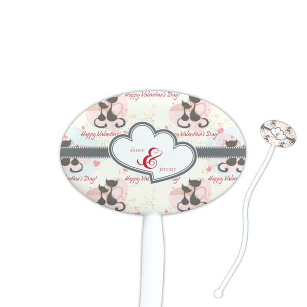 Custom Cats in Love 7" Oval Plastic Stir Sticks - White - Double Sided (Personalized)