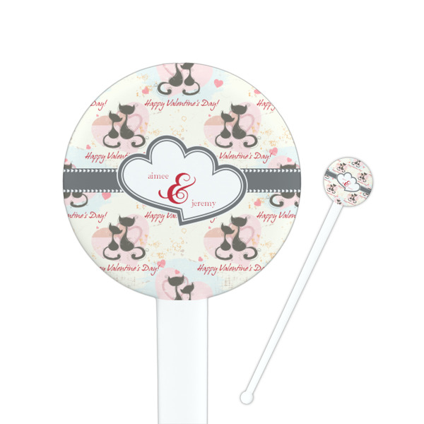 Custom Cats in Love 7" Round Plastic Stir Sticks - White - Double Sided (Personalized)