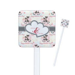 Cats in Love Square Plastic Stir Sticks - Single Sided (Personalized)