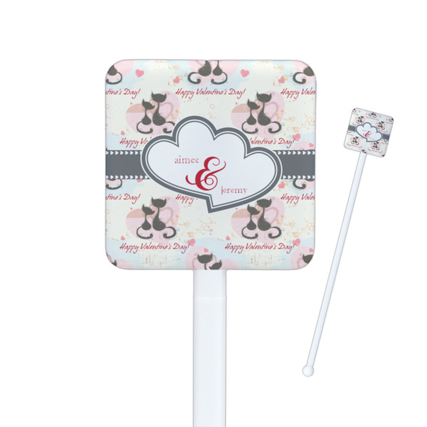 Custom Cats in Love Square Plastic Stir Sticks - Double Sided (Personalized)