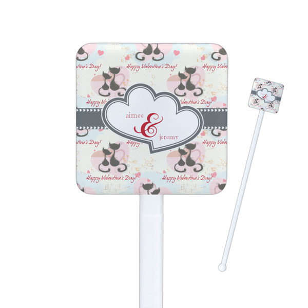 Custom Cats in Love Square Plastic Stir Sticks (Personalized)