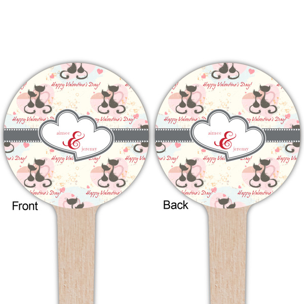 Cats in Love Wooden 4" Food Pick - Round - Double Sided - Front & Back