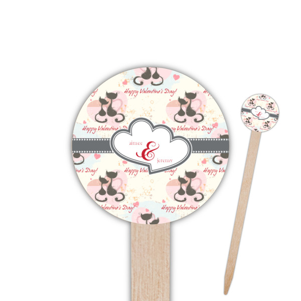 Custom Cats in Love 6" Round Wooden Food Picks - Single Sided (Personalized)
