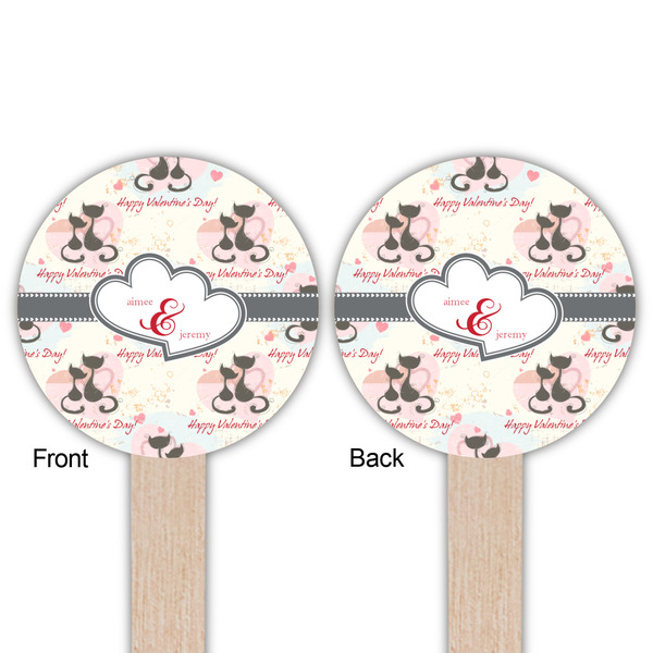Cats in Love Wooden 6" Food Pick - Round - Double Sided - Front & Back