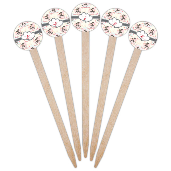 Cats in Love Wooden 6" Food Pick - Round - Fan View