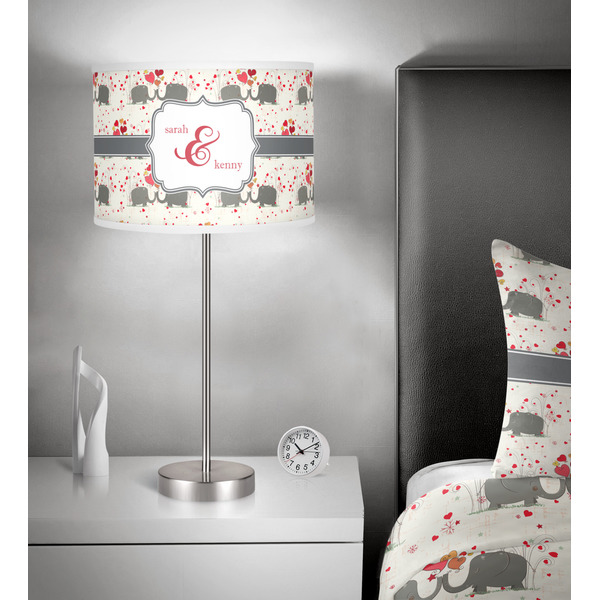 Elephants in Love 13 inch drum lamp shade - in room