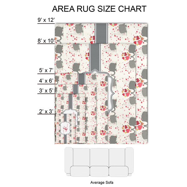 Elephants in Love 2'x3' Indoor Area Rugs - Size Chart