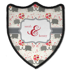Elephants in Love Iron On Shield Patch B w/ Couple's Names