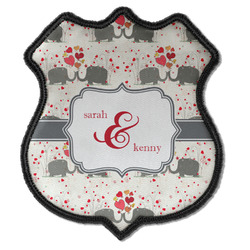 Elephants in Love Iron On Shield Patch C w/ Couple's Names