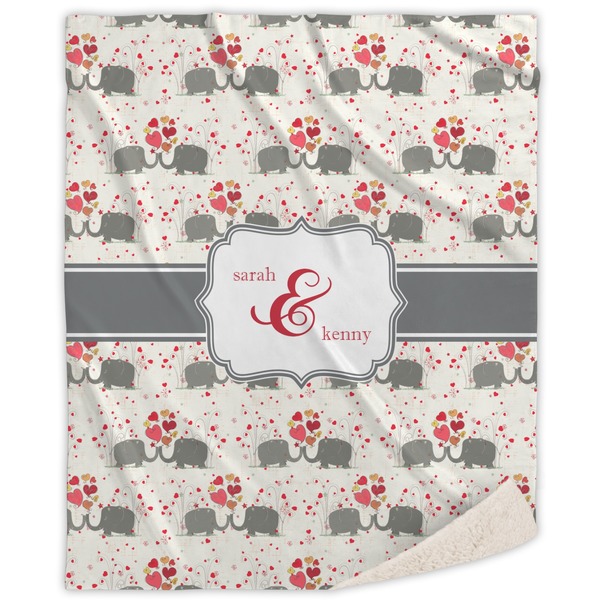 Custom Elephants in Love Sherpa Throw Blanket (Personalized)