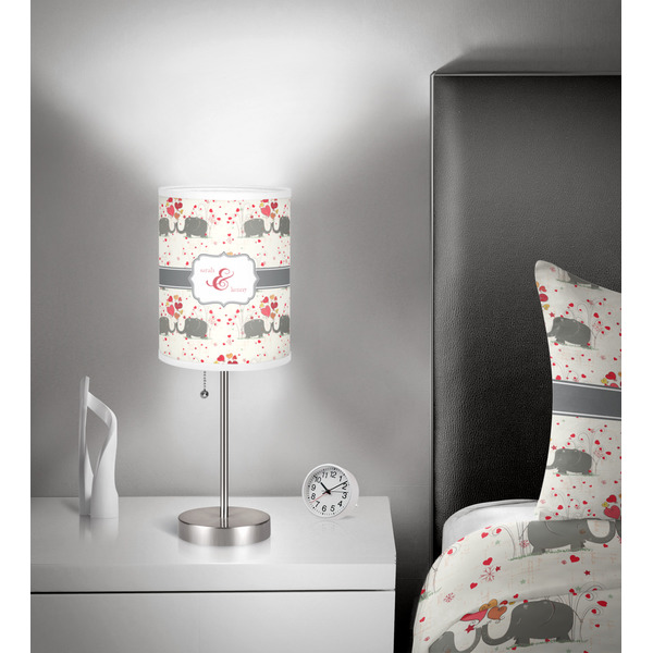Elephants in Love 7 inch drum lamp shade - in room