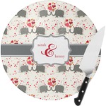 Elephants in Love Round Glass Cutting Board - Small (Personalized)