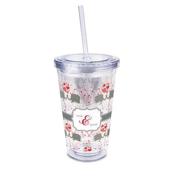 Custom Elephants in Love 16oz Double Wall Acrylic Tumbler with Lid & Straw - Full Print (Personalized)