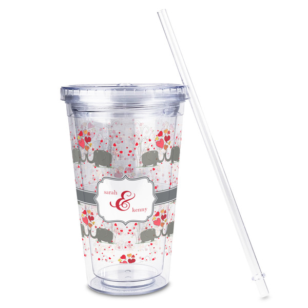 Elephants in Love Acrylic Tumbler - Full Print - Front straw out