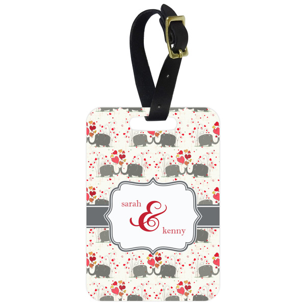 Custom Elephants in Love Metal Luggage Tag w/ Couple's Names