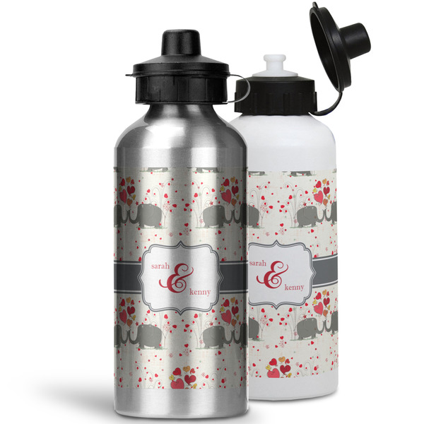 Elephants in Love Aluminum Water Bottles - MAIN (white &silver)