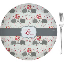 Elephants in Love 8" Glass Appetizer / Dessert Plates - Single or Set (Personalized)