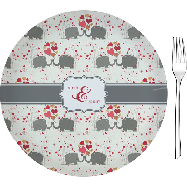 Custom Elephants in Love Glass Appetizer / Dessert Plate 8" (Personalized)