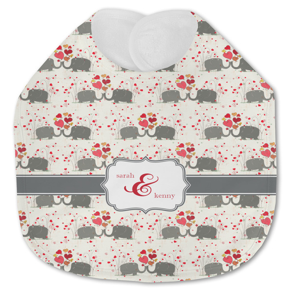 Custom Elephants in Love Jersey Knit Baby Bib w/ Couple's Names