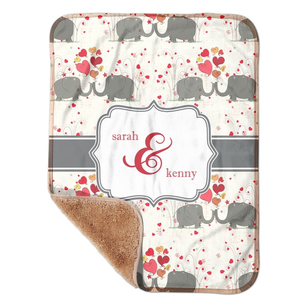 Custom Elephants in Love Sherpa Baby Blanket - 30" x 40" w/ Couple's Names