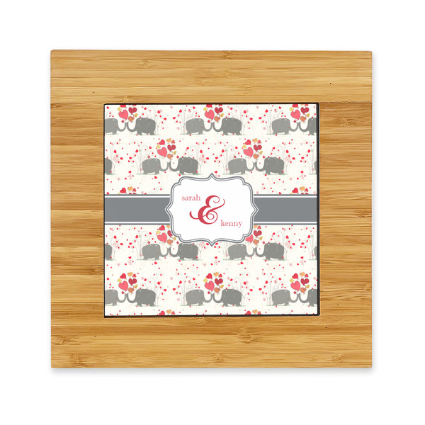 Custom Elephants in Love Bamboo Trivet with Ceramic Tile Insert (Personalized)
