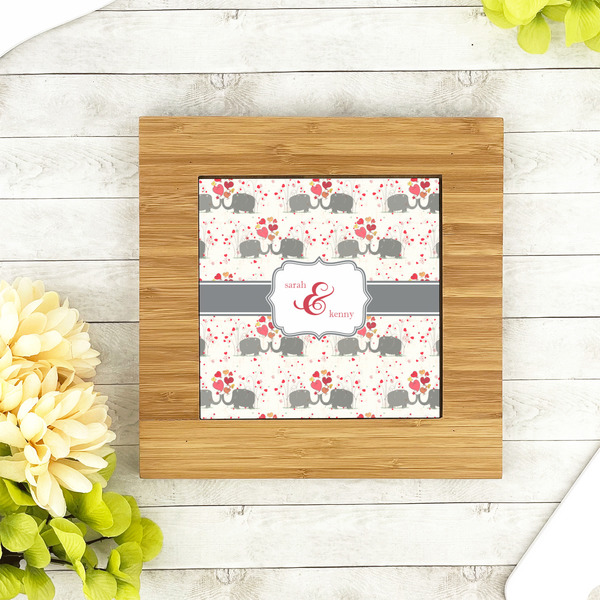 Elephants in Love Bamboo Trivet with 6" Tile - LIFESTYLE