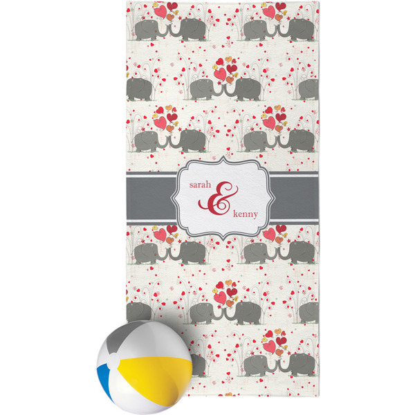 Custom Elephants in Love Beach Towel (Personalized)