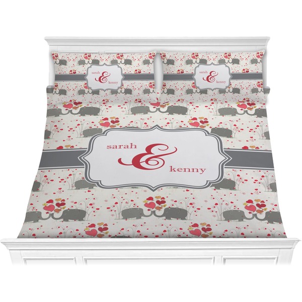 Custom Elephants in Love Comforter Set - King (Personalized)