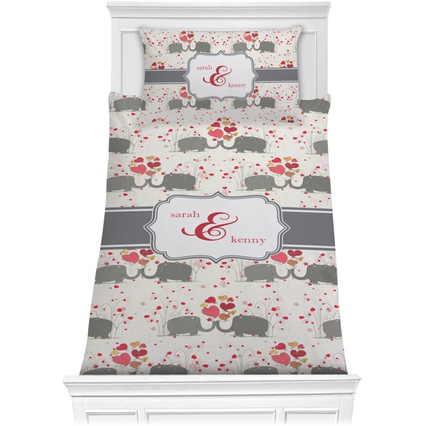 Custom Elephants in Love Comforter Set - Twin XL (Personalized)