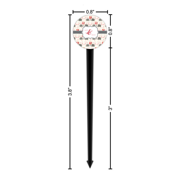 Elephants in Love Black Plastic 4" Food Pick - Round - Dimensions