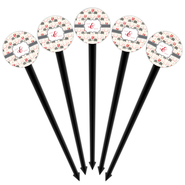 Elephants in Love Black Plastic 4" Food Pick - Round - Fan View