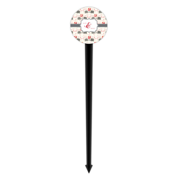 Elephants in Love Black Plastic 4" Food Pick - Round - Single Pick