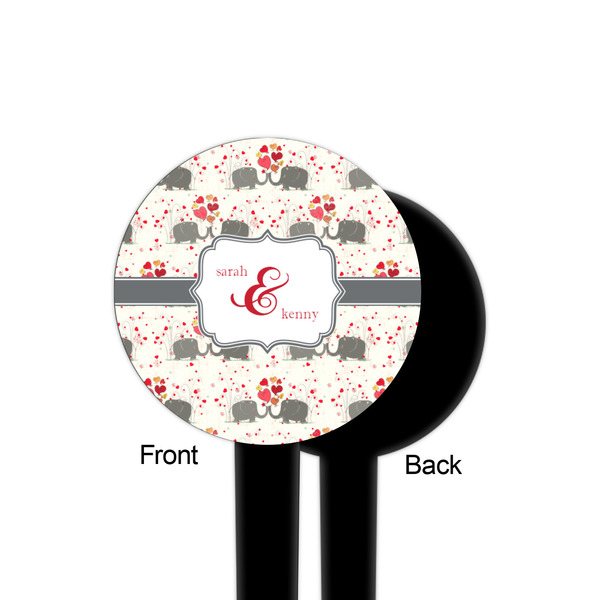 Elephants in Love Black Plastic 4" Food Pick - Round - Single Sided - Front & Back
