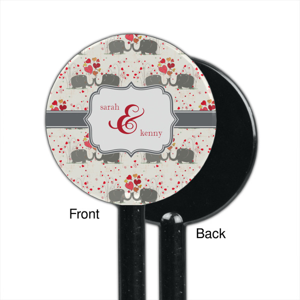 Elephants in Love Black Plastic 5.5" Stir Stick - Single Sided - Round - Front & Back
