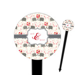 Elephants in Love 6" Round Plastic Food Picks - Black - Single Sided (Personalized)