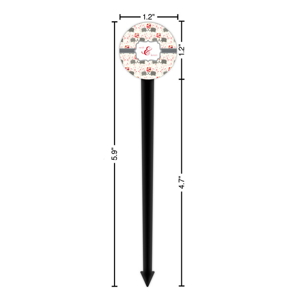 Elephants in Love Black Plastic 6" Food Pick - Round - Dimensions