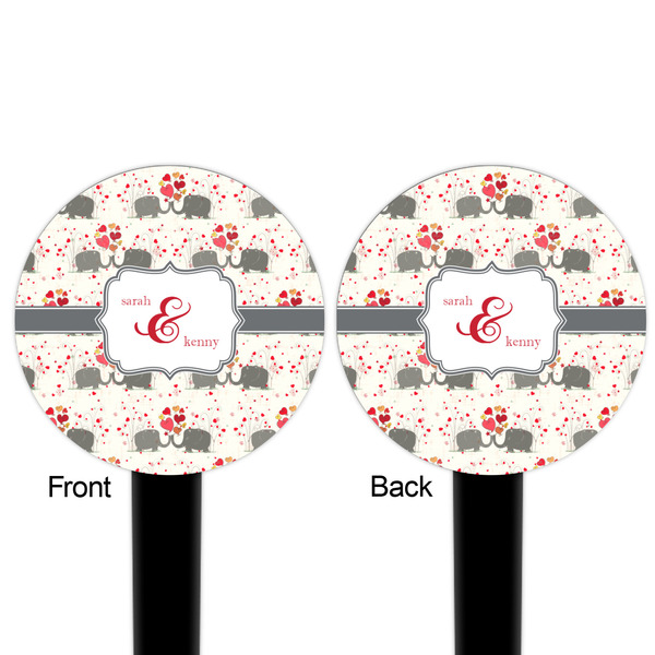 Elephants in Love Black Plastic 6" Food Pick - Round - Double Sided - Front & Back