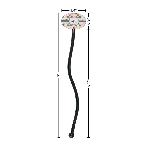 Elephants in Love Black Plastic 7" Stir Stick - Oval - Dimensions