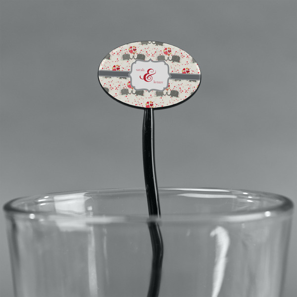 Elephants in Love Black Plastic 7" Stir Stick - Oval - Main